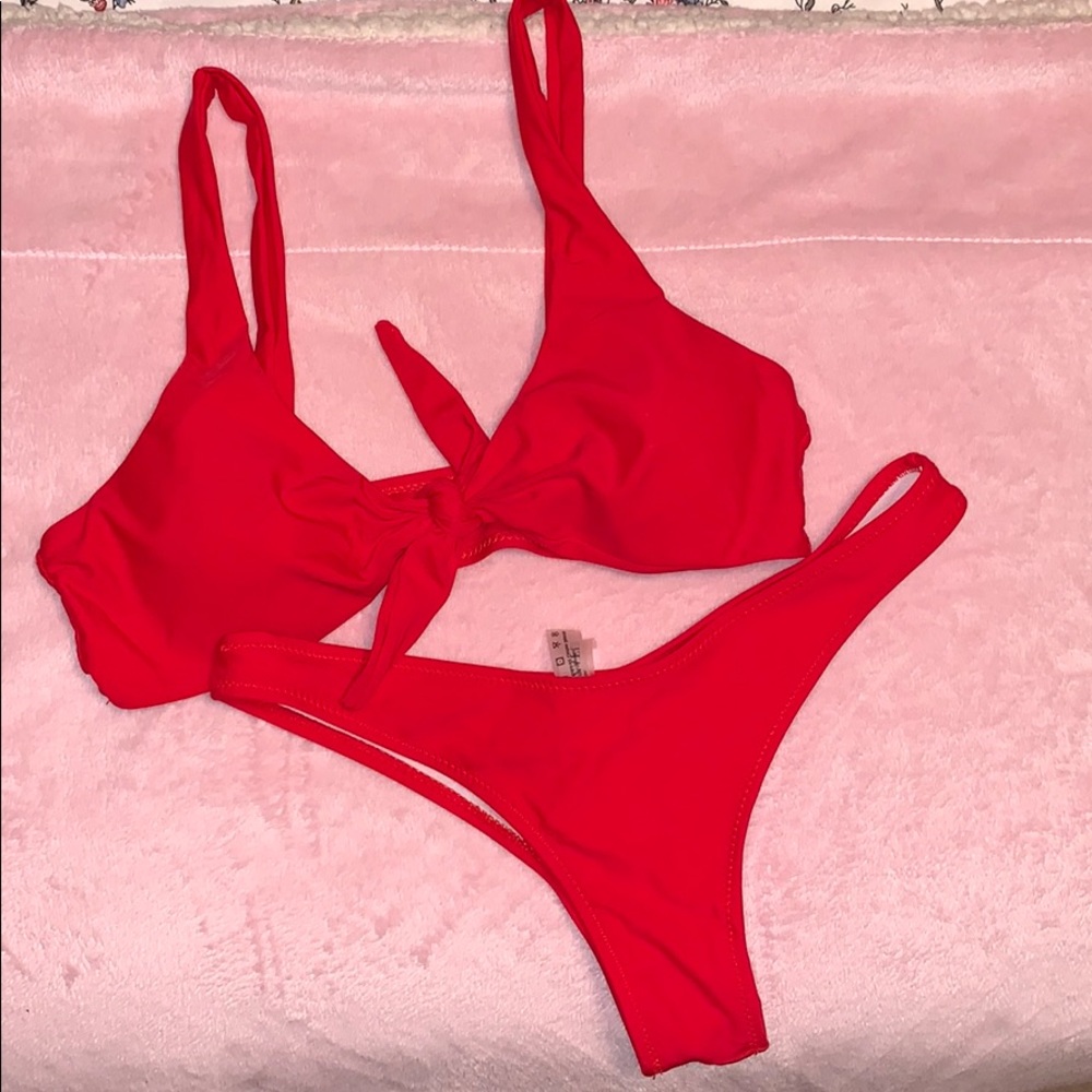 Red Front-tie 2-piece Bikini